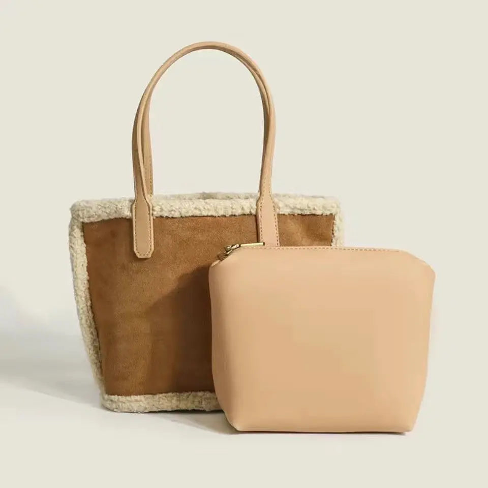 Winter Lambswool Shoulder Bags Women Large Capacity Shopping Buckets