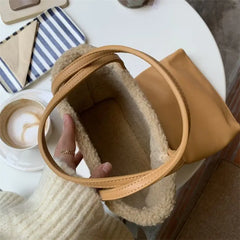 Winter Lambswool Shoulder Bags Women Large Capacity Shopping Buckets