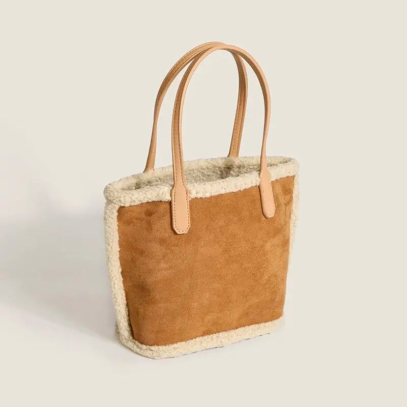 Winter Lambswool Shoulder Bags Women Large Capacity Shopping Buckets