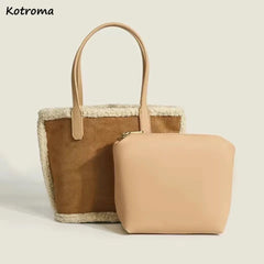 Winter Lambswool Shoulder Bags Women Large Capacity Shopping Buckets