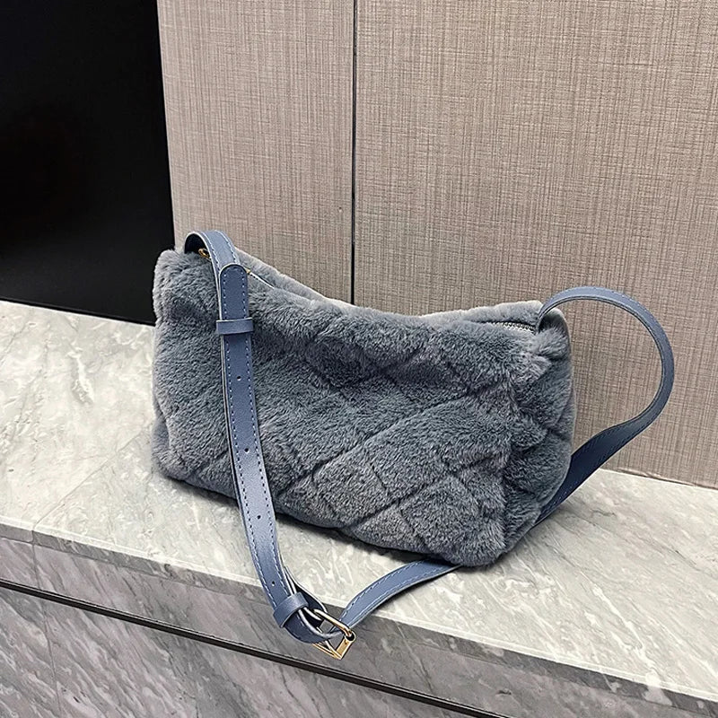 Winter Plush Crossbody Bag Soft Faux Fur Shoulder Handbag
