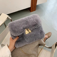 Winter Plush Shoulder Bag Faux Fur Crossbody Bags For Women Chain Handbag
