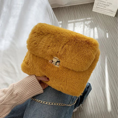 Winter Plush Shoulder Bag Faux Fur Crossbody Bags For Women Chain Handbag