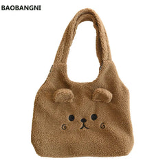 Winter Soft Plush Tote Bag Women Lamb Hair Shoulder Bag