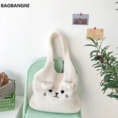 Winter Soft Plush Tote Bag Women Lamb Hair Shoulder Bag