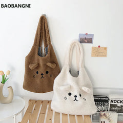 Winter Soft Plush Tote Bag Women Lamb Hair Shoulder Bag