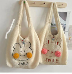 Winter Plush Tote Bag with Cartoon Embroidery Lamb Hair for Women