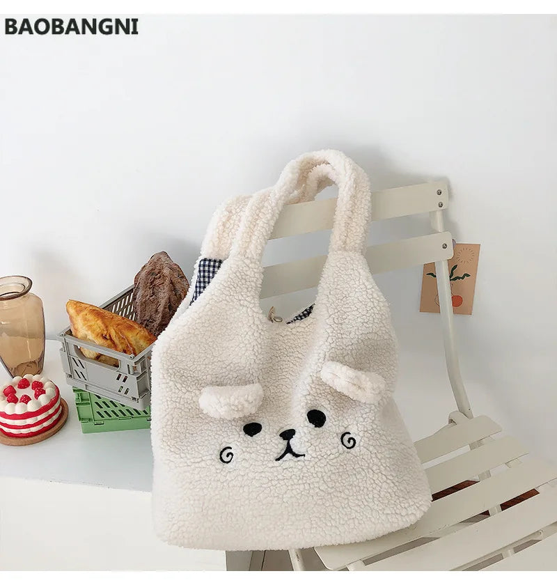 Winter Soft Plush Tote Bag Women Lamb Hair Shoulder Bag