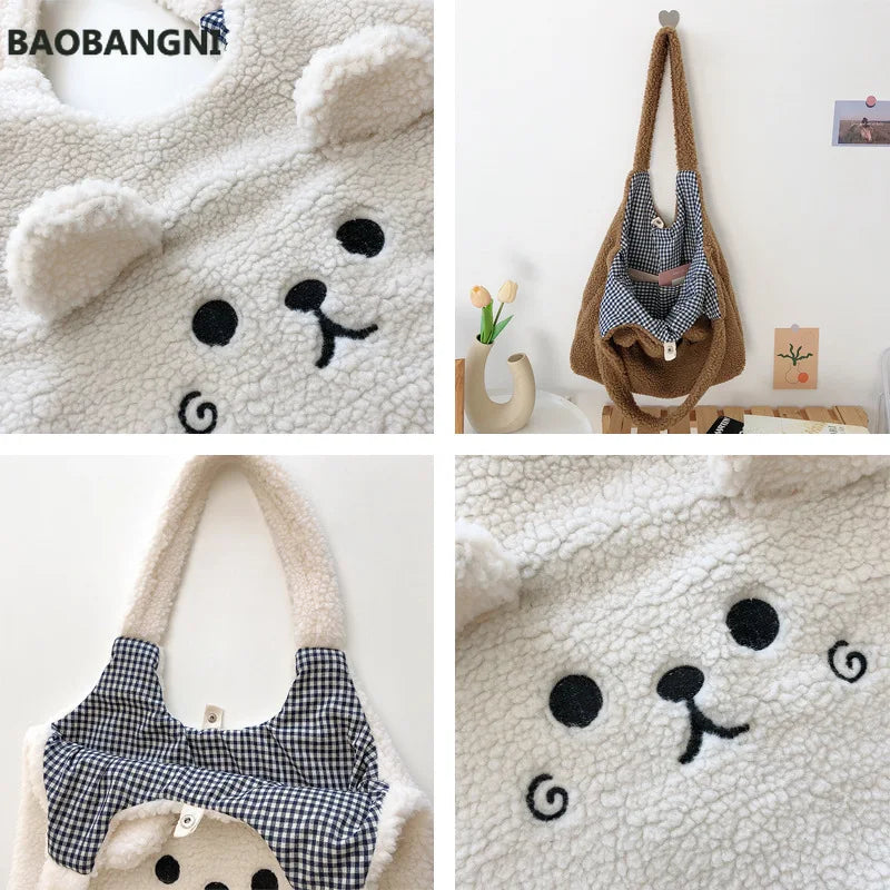 Winter Soft Plush Tote Bag Women Lamb Hair Shoulder Bag