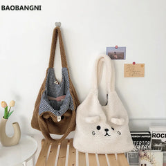 Winter Soft Plush Tote Bag Women Lamb Hair Shoulder Bag