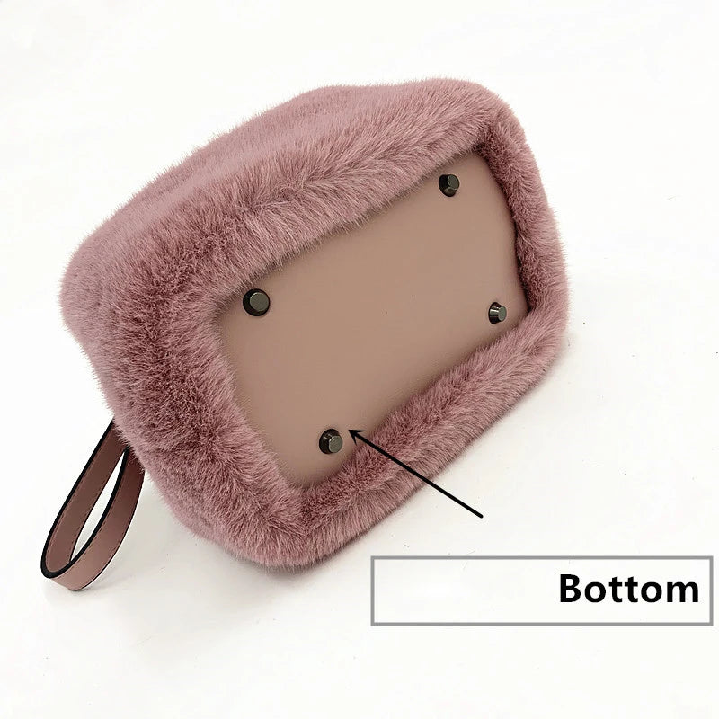 Winter Women Handbags Faux Mink Fur Plush Shoulder Bucket Bags