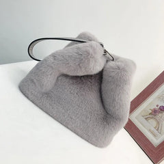 Winter Women Handbags Faux Mink Fur Plush Shoulder Bucket Bags