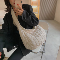 Winter Space Cotton Bag Plaid Pattern Handbag Female Tote Bags