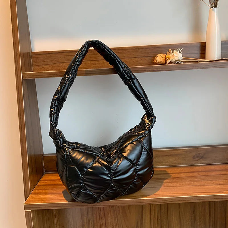 Winter Space Shoulder Bag Soft Down Cotton Underarm Bags For Women