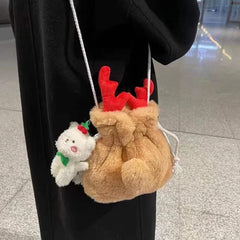 Christmas Elk Horn Plush Shoulder Bag