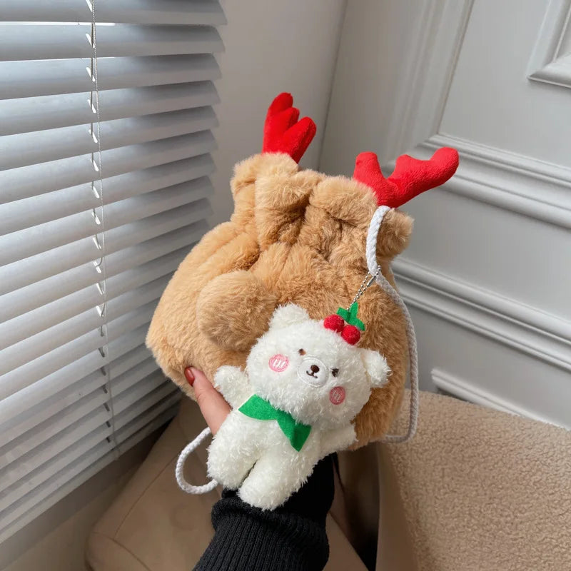 Christmas Elk Horn Plush Shoulder Bag
