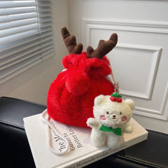 Christmas Elk Horn Plush Shoulder Bag