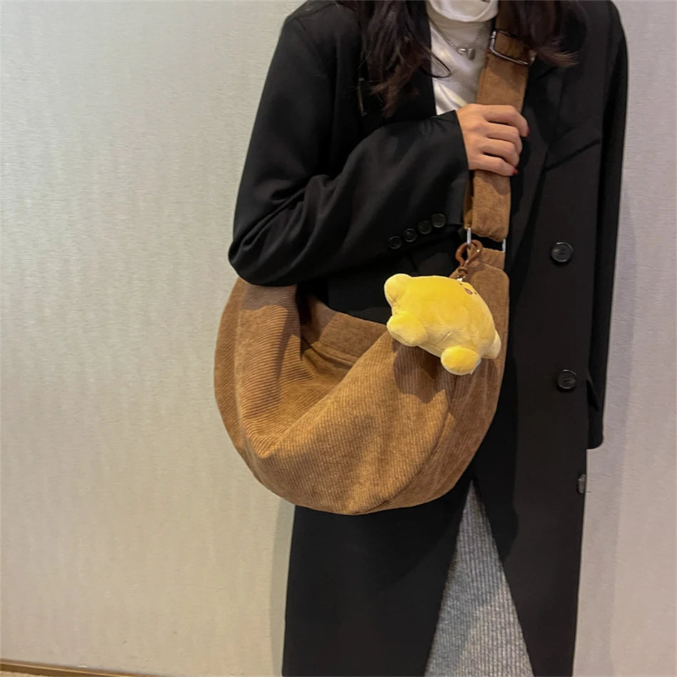 Winter Corduroy Crossbody Bag Large Capacity Hobo Handbag