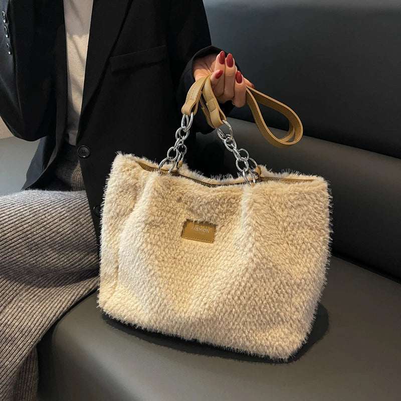 Winter Women Woolen Chain Crossbody Shoulder Bags Handbag Totes Satchel Purse