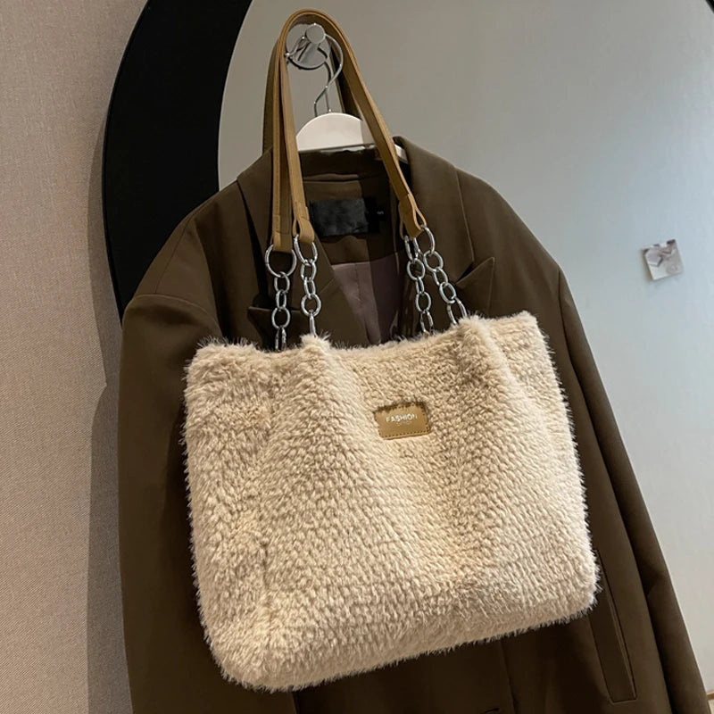 Winter Women Woolen Chain Crossbody Shoulder Bags Handbag Totes Satchel Purse