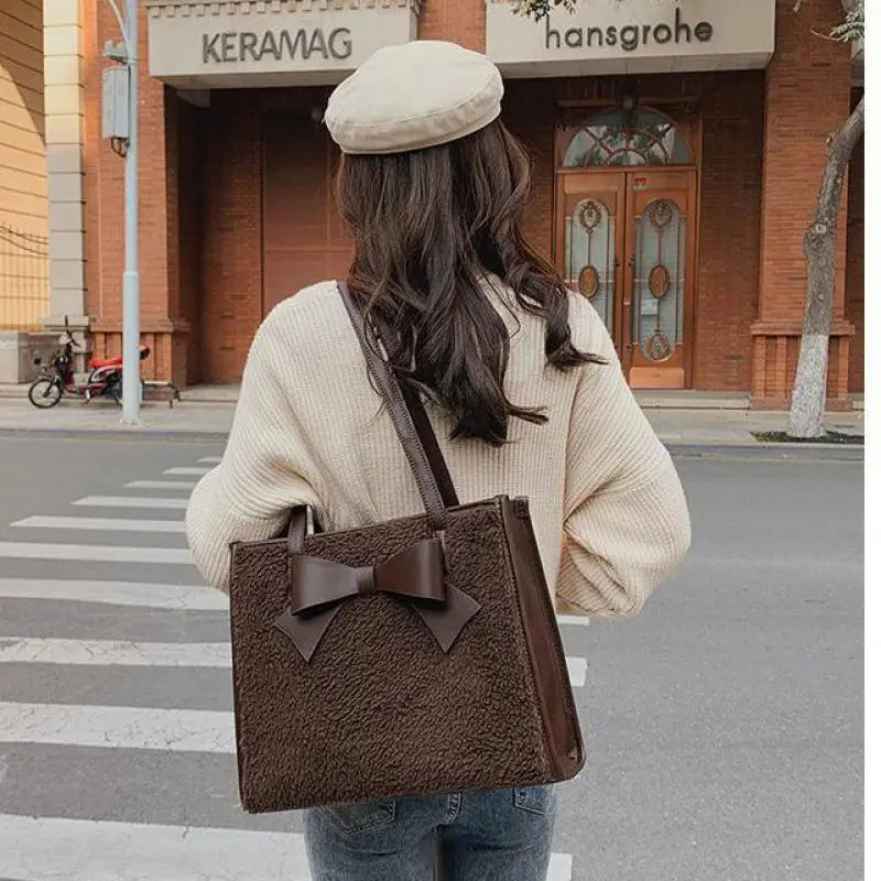 Winter Women's Plush Shoulder Bag High PU Leather Ladies Handbag