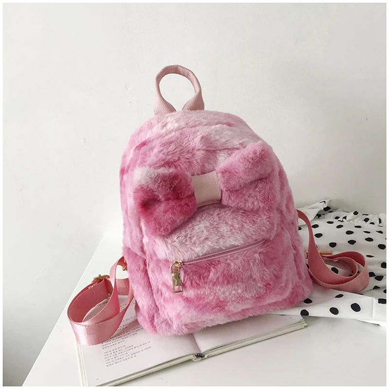 Plush Bow Backpack for Girls - School Laptop Bag