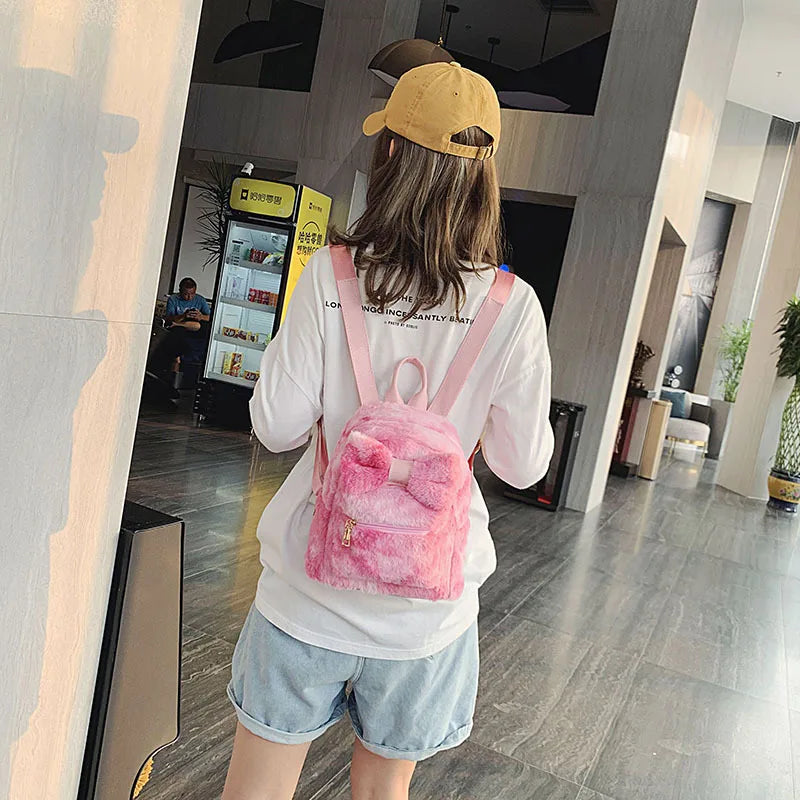 Plush Bow Backpack for Girls - School Laptop Bag