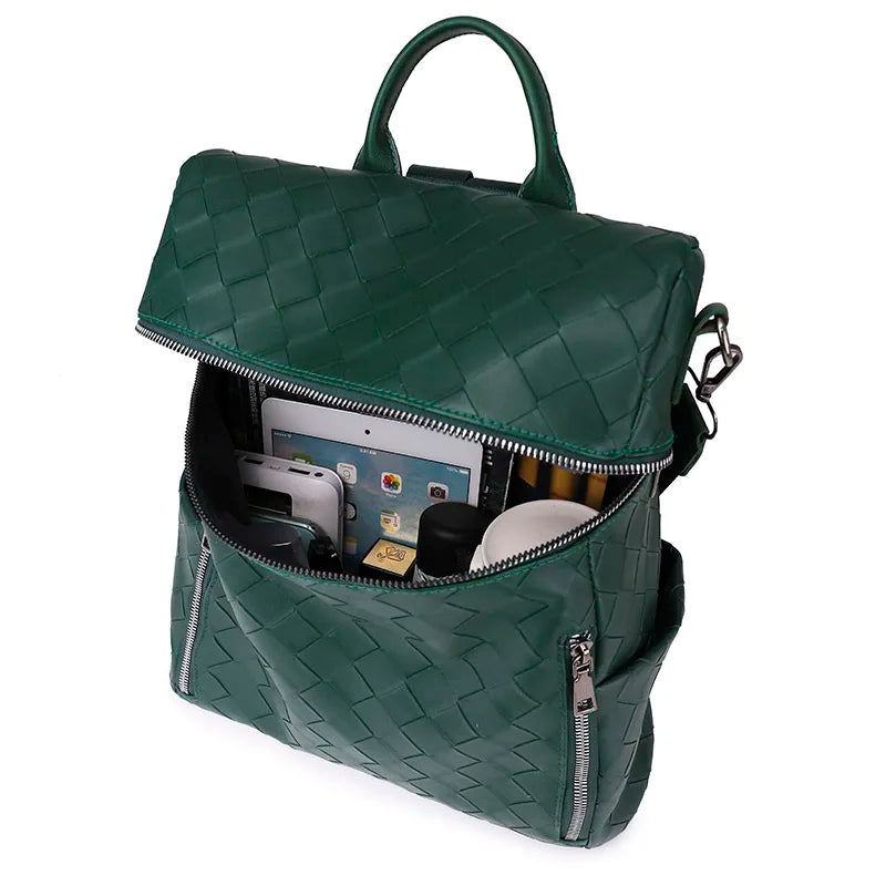 Multifunction Woven Pattern Leather Backpack for Women