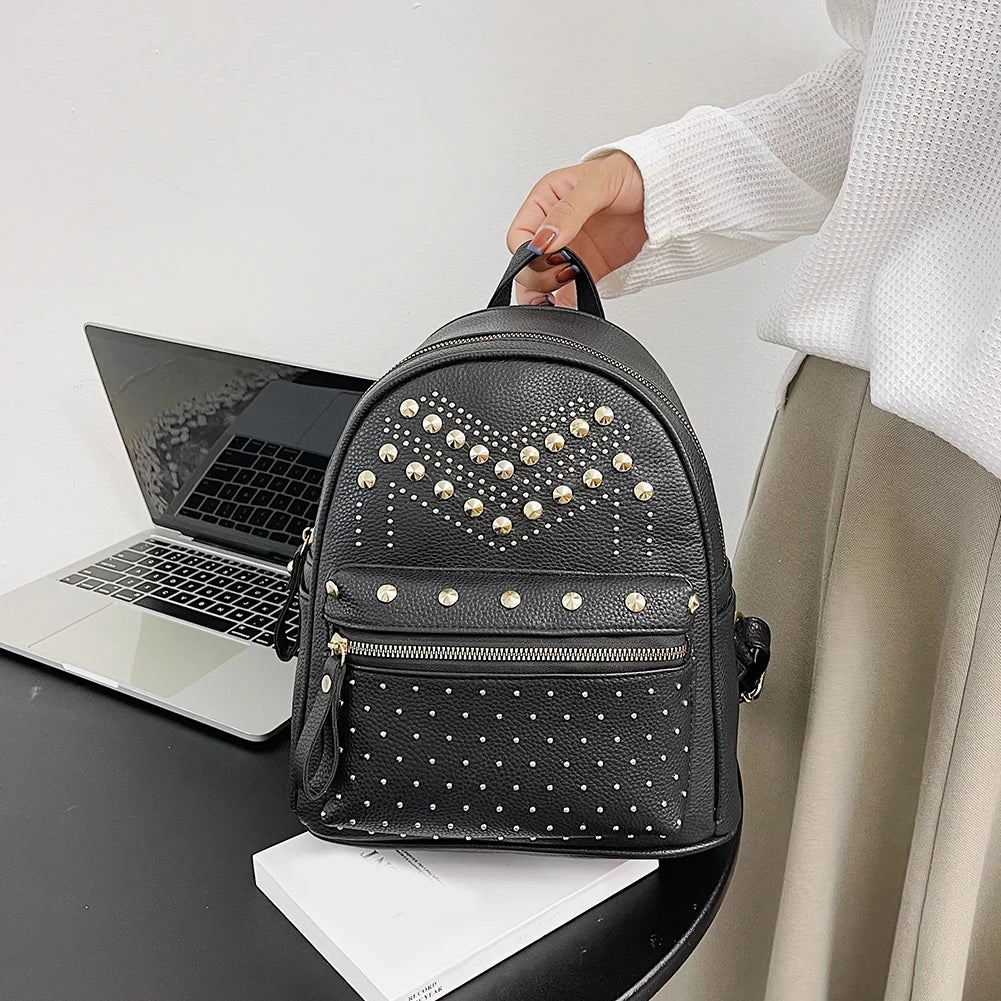 Women Backpack Purse PU Leather Rivet Studded Ladies Rucksack Shoulder Bag