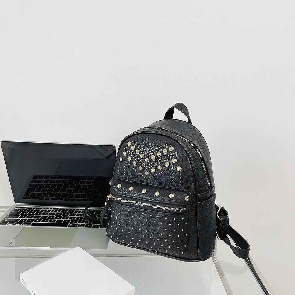 Women Backpack Purse PU Leather Rivet Studded Ladies Rucksack Shoulder Bag