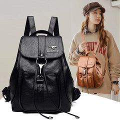 Women Backpack Soft Pu Leather Student Backpack Leisure Ladies