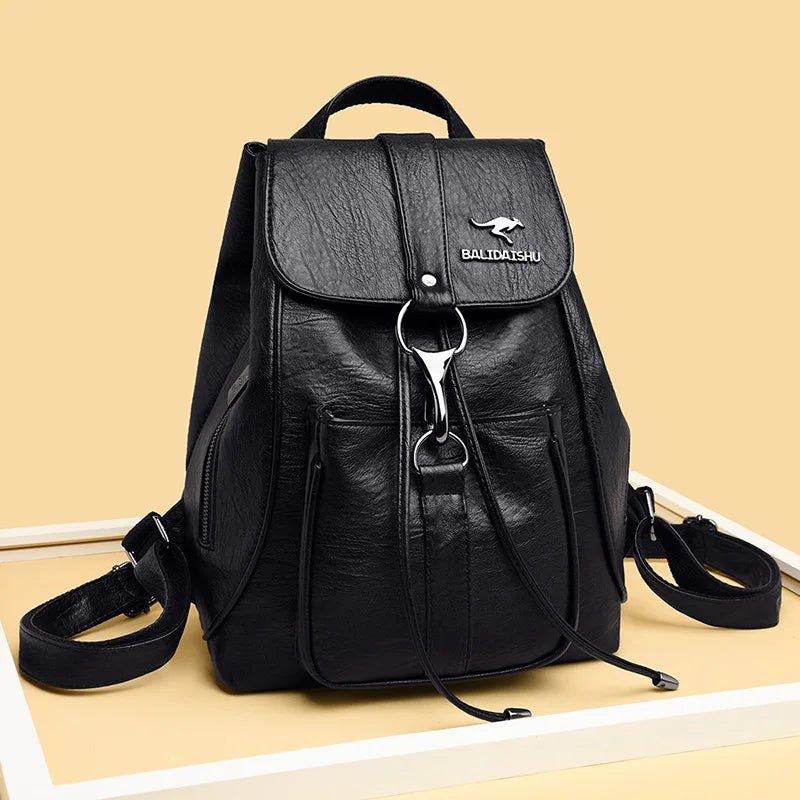 Women Backpack Soft Pu Leather Student Backpack Leisure Ladies
