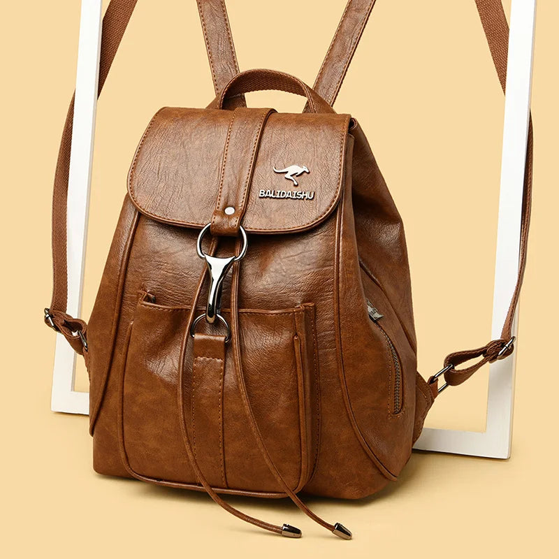 Women Backpack Soft Pu Leather Student Backpack Leisure Ladies Shoulder Bags