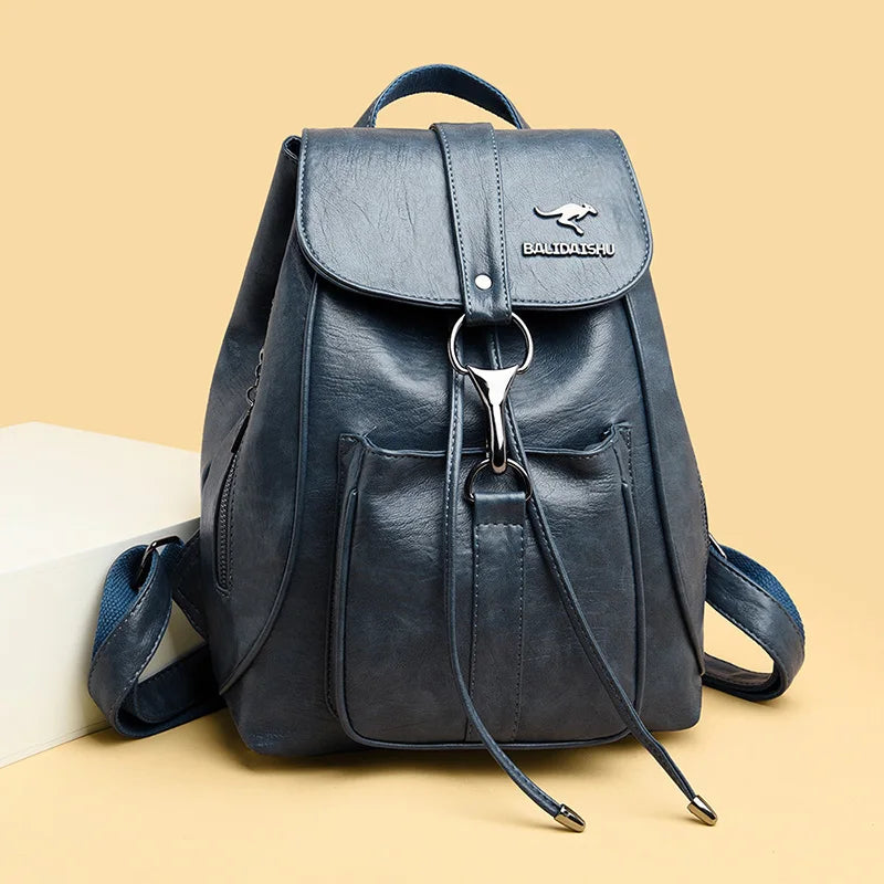 Women Backpack Soft Pu Leather Student Backpack Leisure Ladies