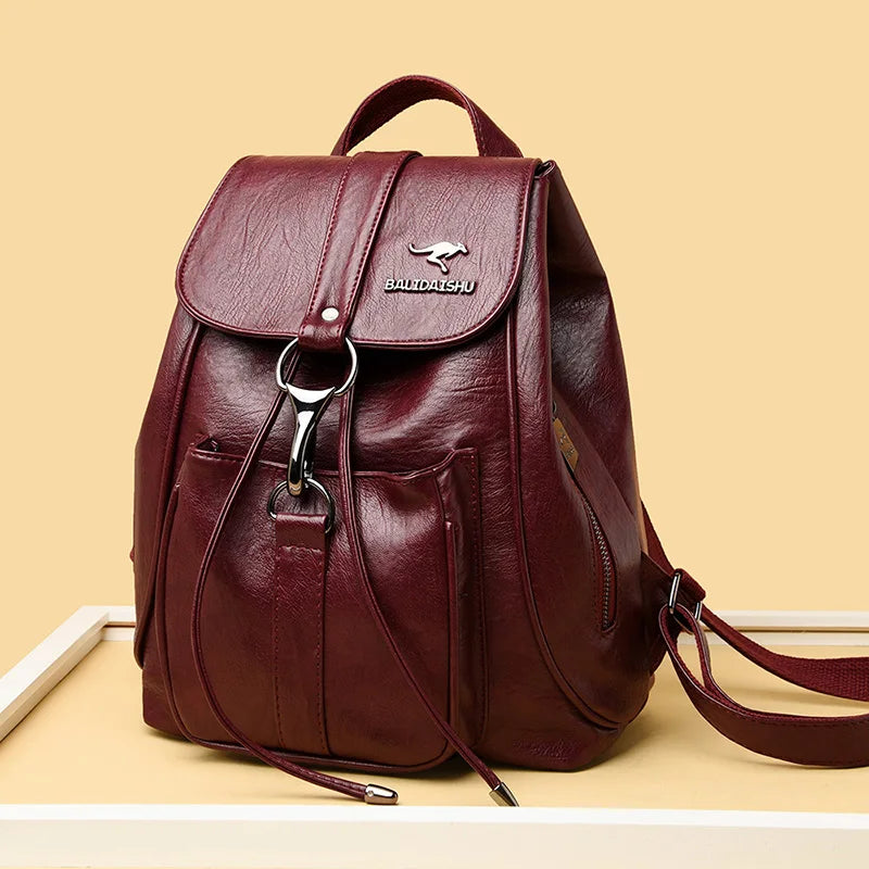 Women Backpack Soft Pu Leather Student Backpack Leisure Ladies