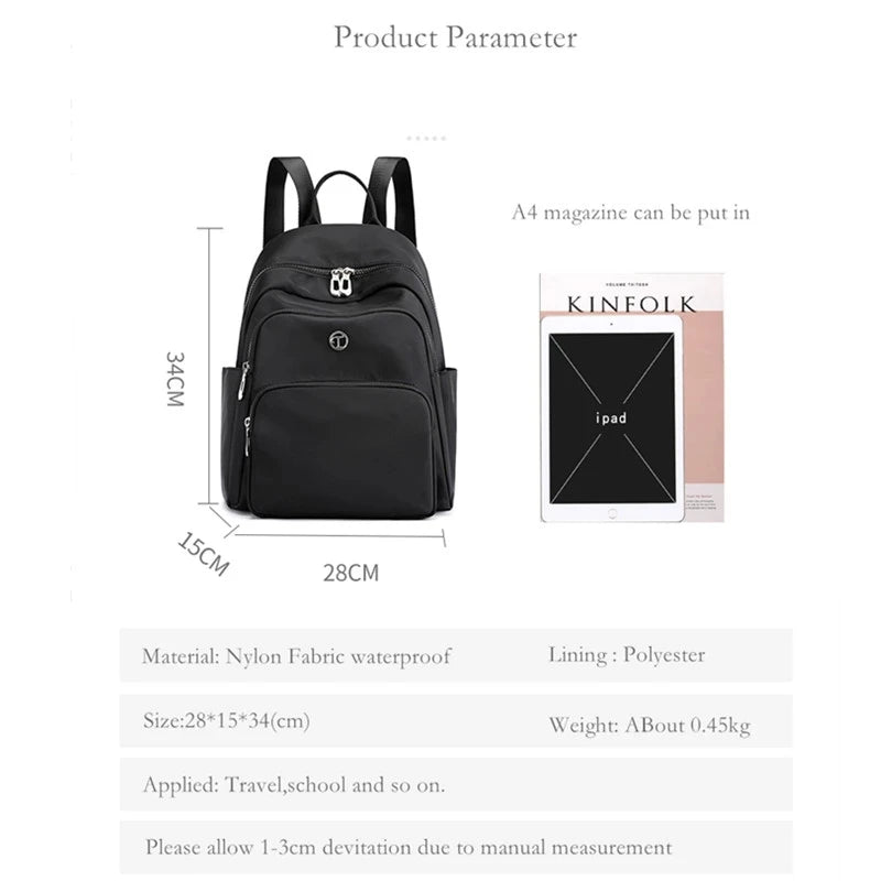 Waterproof Women's Backpack Student School Bag Travel Casual Nylon Rucksack