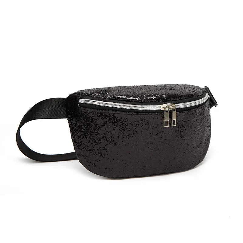 Women Glitter Belt Waist Bag - Zipper Travel Fanny Pack