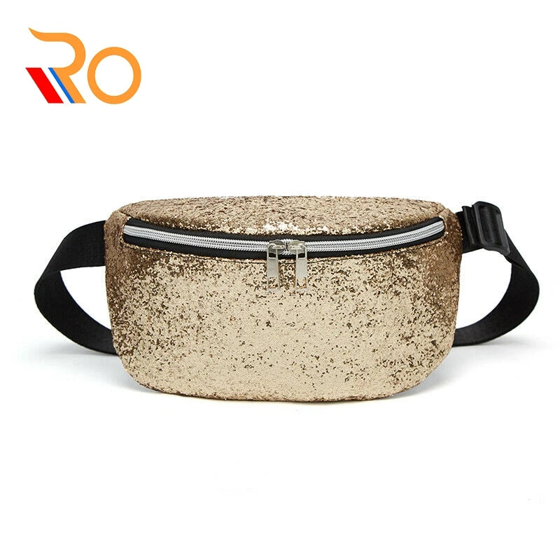 Women Glitter Belt Waist Bag - Zipper Travel Fanny Pack