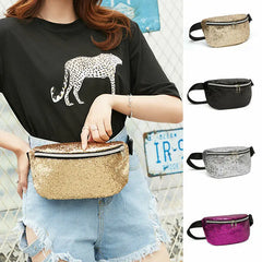Women Glitter Belt Waist Bag - Zipper Travel Fanny Pack