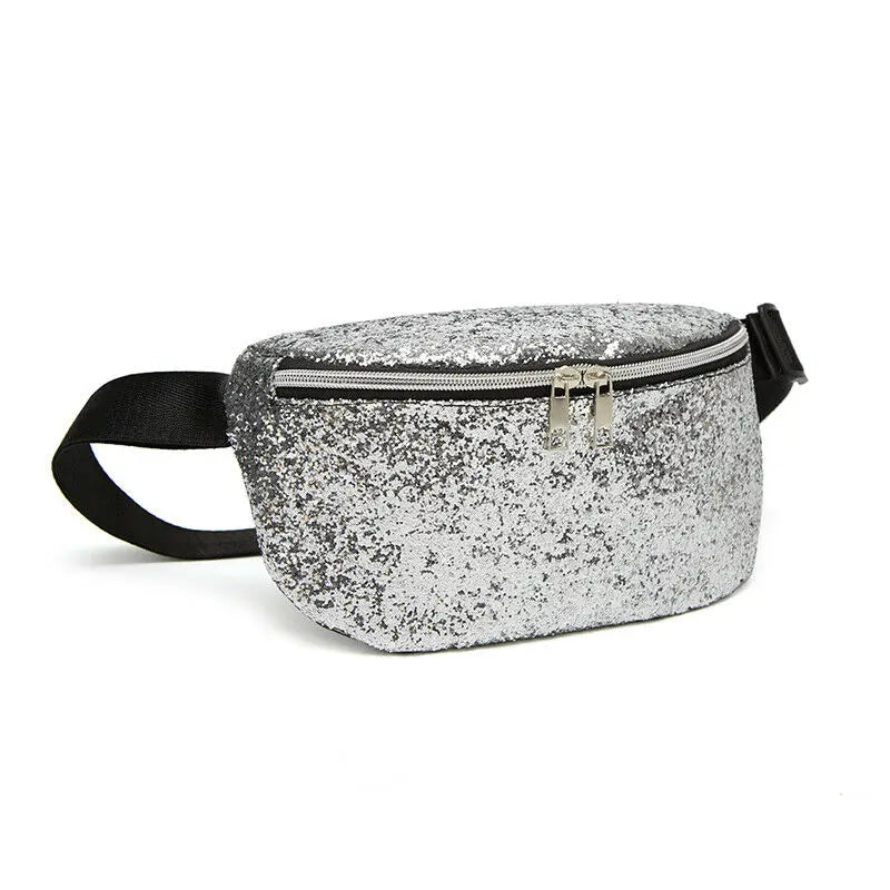 Women Glitter Belt Waist Bag - Zipper Travel Fanny Pack
