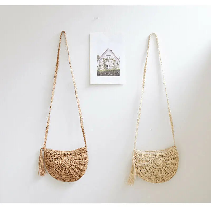 Women Bag Straw Rattan Crossbody Bag Lovely Messenger Shoulder Bag