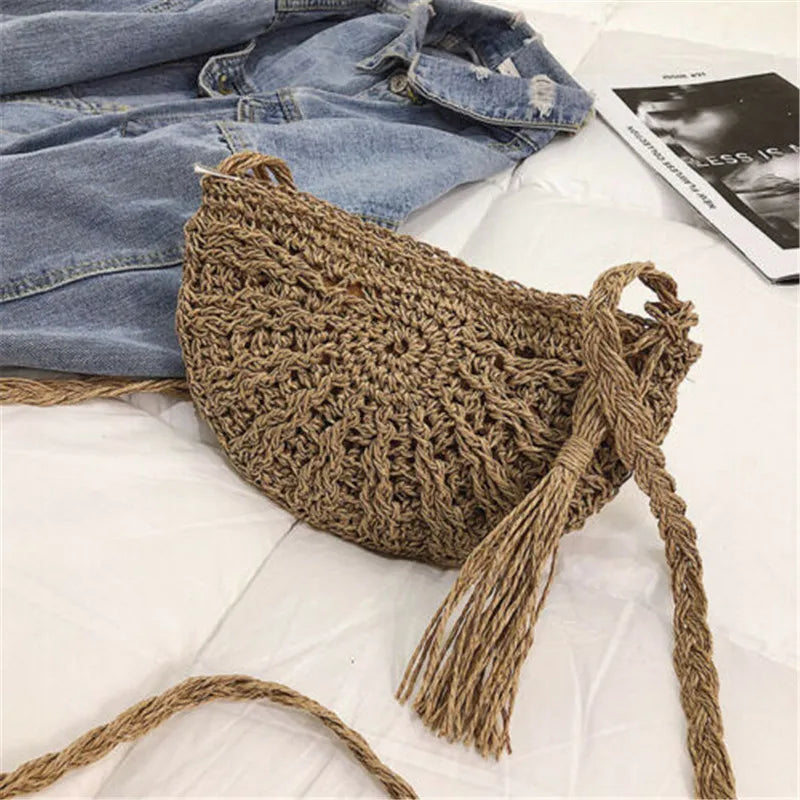 Women Bag Straw Rattan Crossbody Bag Lovely Messenger Shoulder Bag