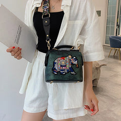 Women Bag Retro Elephant Embroidery Wide Shoulder Strap Single Shoulder Bag