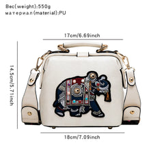 Women Bag Retro Elephant Embroidery Wide Shoulder Strap Single Shoulder Bag