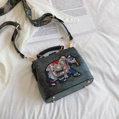Women Bag Retro Elephant Embroidery Wide Shoulder Strap Single Shoulder Bag