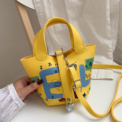 Women Bags Doodle Letter Messenger Shoulder Bag Girls Drawstring Bucket