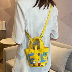 Doodle Letter Messenger Shoulder Bag Girls Drawstring Bucket Crossbody Bag