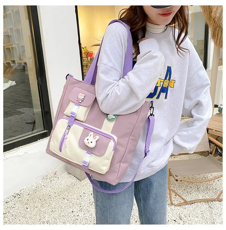 Women Canvas Bag Large Capacity Girls Portables Schoolbag Shoulder Pouch