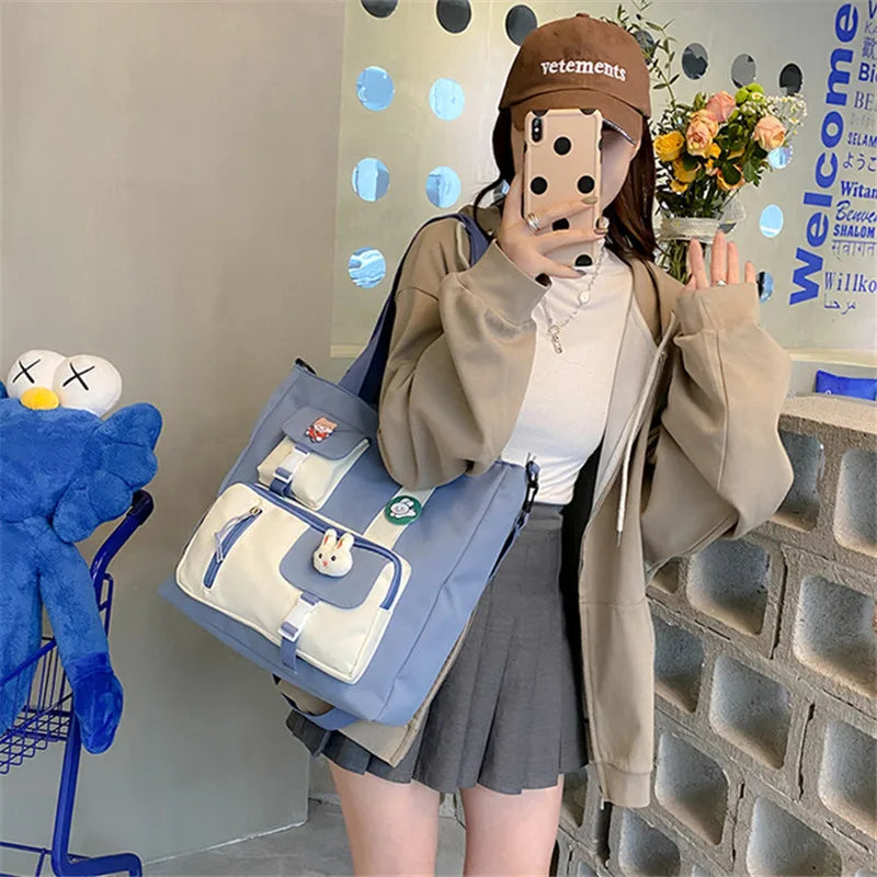 Women Canvas Bag Large Capacity Girls Portables Schoolbag Shoulder Pouch