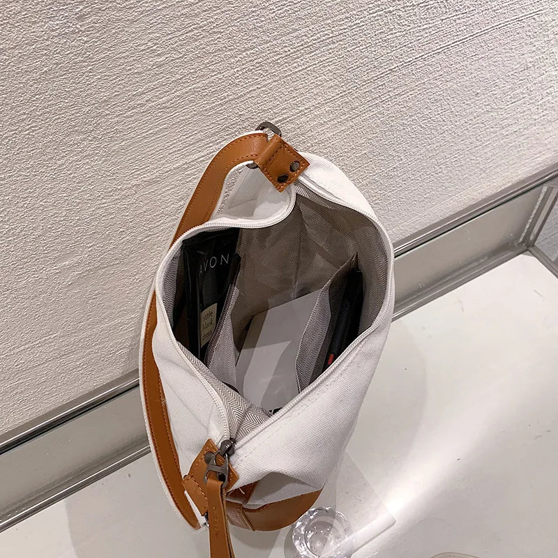 Women Canvas Handbags Lady Shoulder Contrast Large Capacity Bolsa Feminina